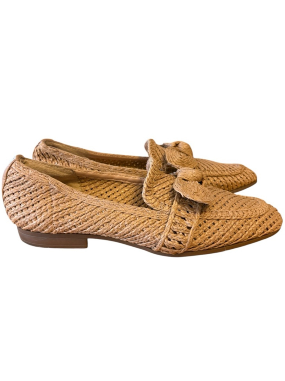 Charles David Woven Raffia Bow Loafers, 9.5, Pointed Toe Slip On Resort Chic - Picture 5 of 12